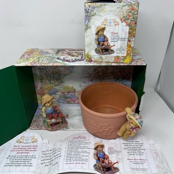 Vintage Hillman Cherished Teddies Grow To Love Garden Bowl Tristan Bears in Box - Picture 4 of 13